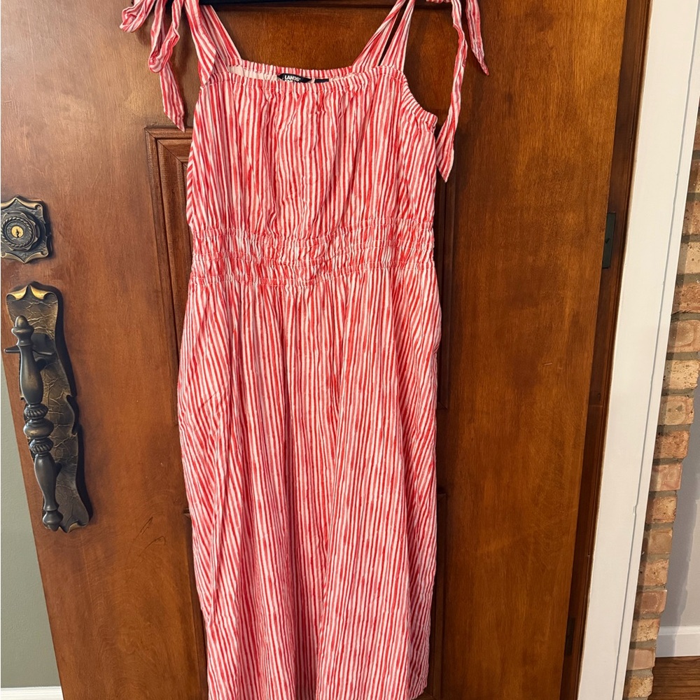 Lands End red and Pink Striped Midi Dress - Picture 3 of 7